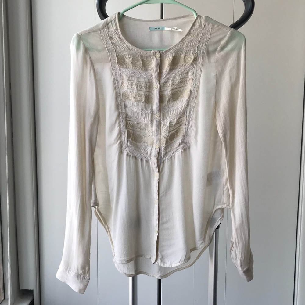 Off White Embroidered Button Down Boho - image 1